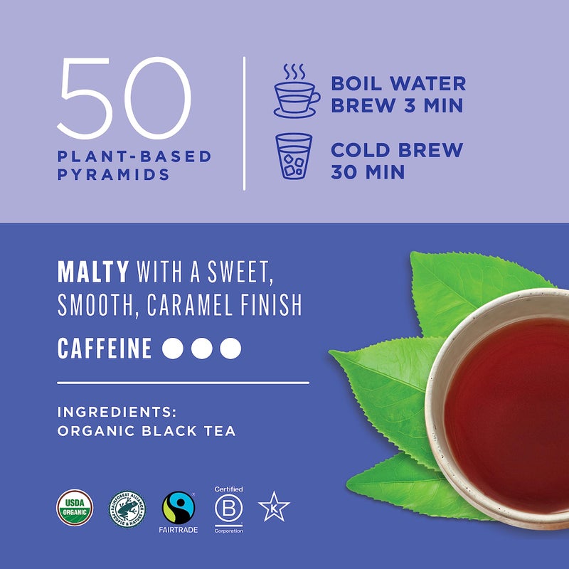 Teatulia Organic Black Tea Bags (50 Pyramid Sachet Teabags) 100% Compostable and Sustainably Grown In Bangladesh. Pure Black Tea Strong English Breakfast - Image 5