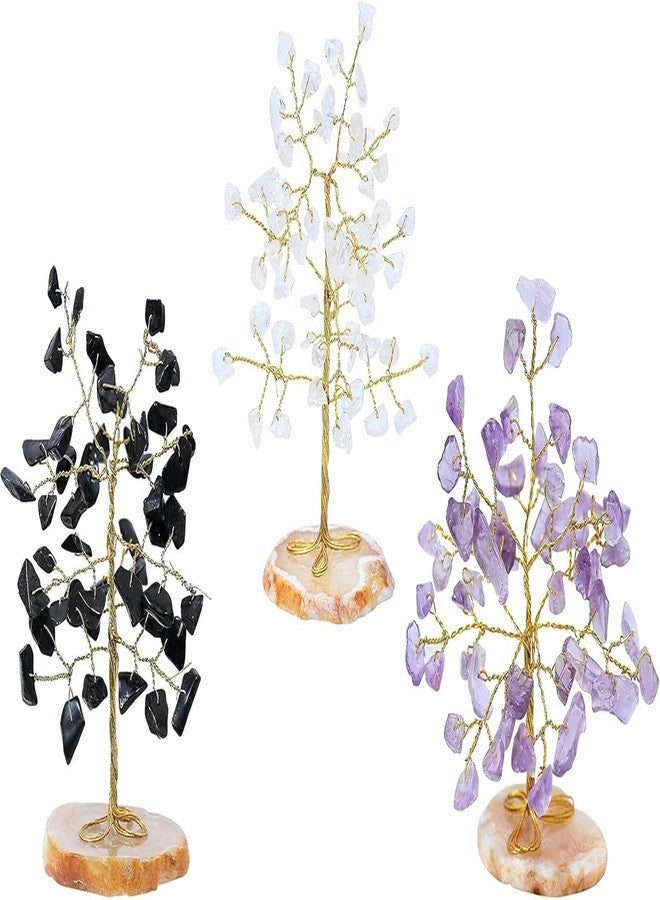 HindCraft Amethyst, Clear Quartz & Black Tourmaline Crystal Trees for Home & Office, Items for Good Luck, showpiece for Home Decor, Table Decorative Items, Gift Room Decor Wedding Gift -Set of 3 - Image 1