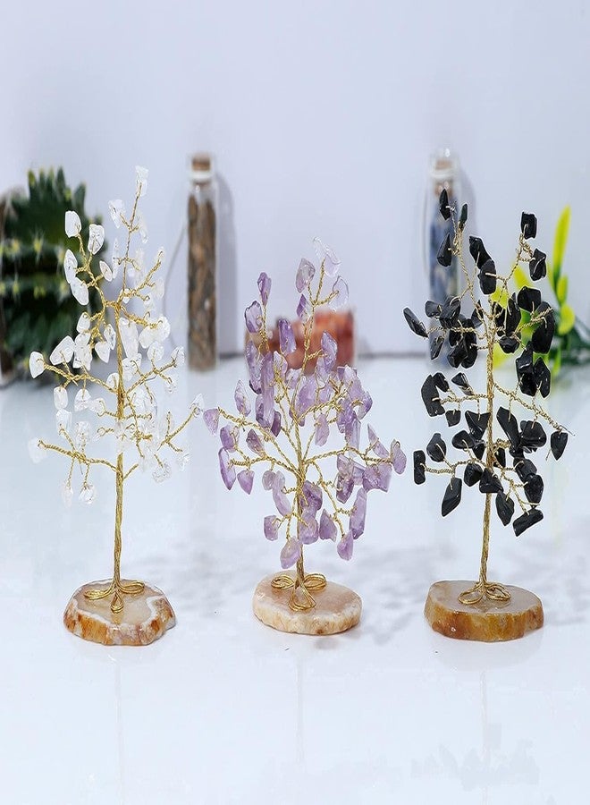 HindCraft Amethyst, Clear Quartz & Black Tourmaline Crystal Trees for Home & Office, Items for Good Luck, showpiece for Home Decor, Table Decorative Items, Gift Room Decor Wedding Gift -Set of 3 - Image 2
