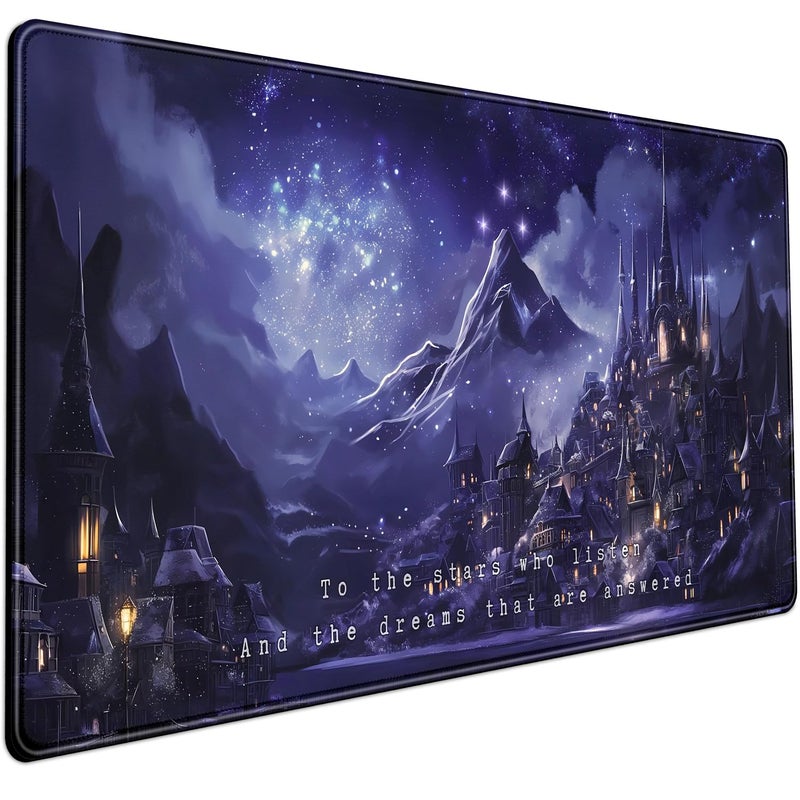 Mechanical Cattle Night Purple Desk Mat Dark Academia Anime Computer Desk Keyboard Mat, 31.5 X 15.8 in Office Decor for Women Castle Aesthetics Mouse Pad XXL for Desktop Laptop Computer Mouse Gaming Pad - Image 1