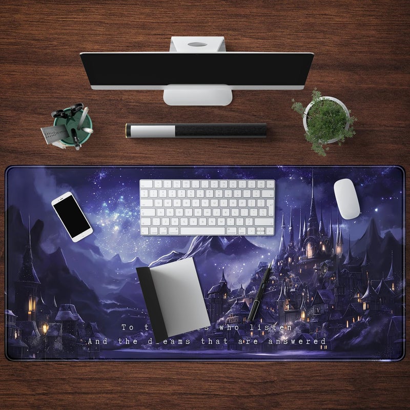 Mechanical Cattle Night Purple Desk Mat Dark Academia Anime Computer Desk Keyboard Mat, 31.5 X 15.8 in Office Decor for Women Castle Aesthetics Mouse Pad XXL for Desktop Laptop Computer Mouse Gaming Pad - Image 4