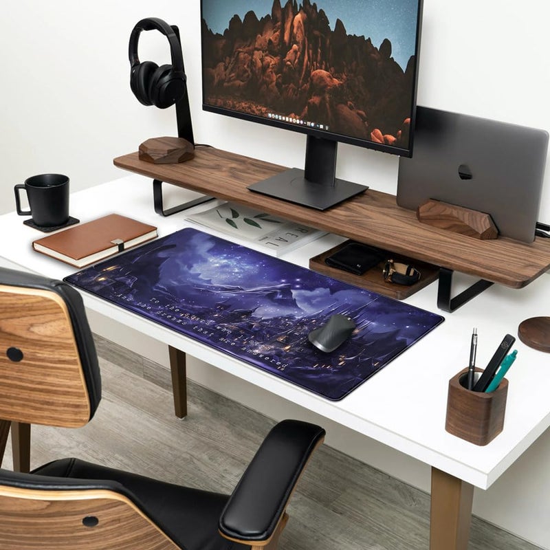 Mechanical Cattle Night Purple Desk Mat Dark Academia Anime Computer Desk Keyboard Mat, 31.5 X 15.8 in Office Decor for Women Castle Aesthetics Mouse Pad XXL for Desktop Laptop Computer Mouse Gaming Pad - Image 3