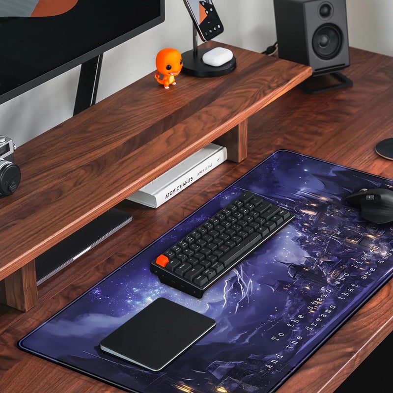 Mechanical Cattle Night Purple Desk Mat Dark Academia Anime Computer Desk Keyboard Mat, 31.5 X 15.8 in Office Decor for Women Castle Aesthetics Mouse Pad XXL for Desktop Laptop Computer Mouse Gaming Pad - Image 5
