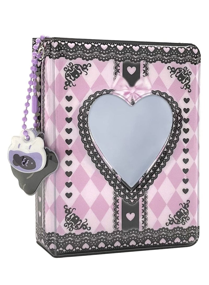 NIBEMINENT 3 Inch Photocard Binder Kpop Holder Book Mini Photo Album Small Card Love Heart Hollow ID with Pendant 40 Pockets, Black Lace  - Image 1