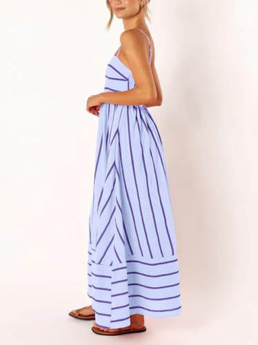 yoeasy Women's Striped Spaghetti Strap Cutout Maxi Dress Sleeveless Backless Flowy Swing Long Dress (Small, Purple) - Image 4