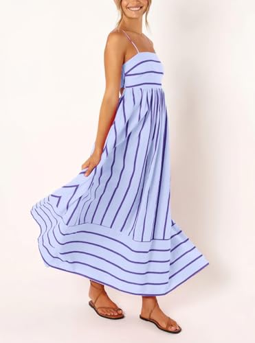 yoeasy Women's Striped Spaghetti Strap Cutout Maxi Dress Sleeveless Backless Flowy Swing Long Dress (Small, Purple) - Image 3