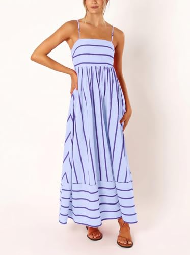 yoeasy Women's Striped Spaghetti Strap Cutout Maxi Dress Sleeveless Backless Flowy Swing Long Dress (Small, Purple) - Image 5