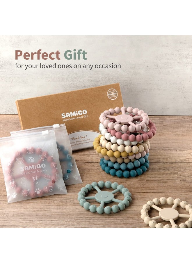Samigo Ring Baby Teether Toys, Silicone Teething Ring Toys for Babies 0-6 6-12 Months, Baby Teethers 0-3 Months, Infant Teething Relief, Baby Girl Essentials - 2 Pack - Image 4
