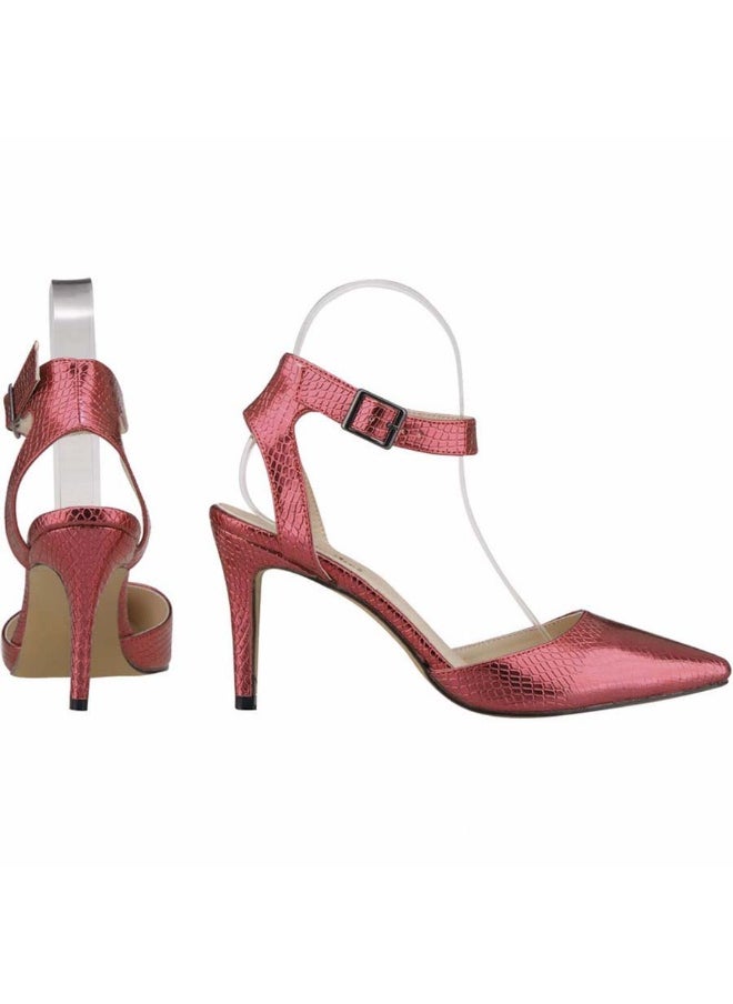 Loquat Pointed-toe patchwork hollow small crocodile embossed stiletto high-heel sandals 8cm Red  - Image 2