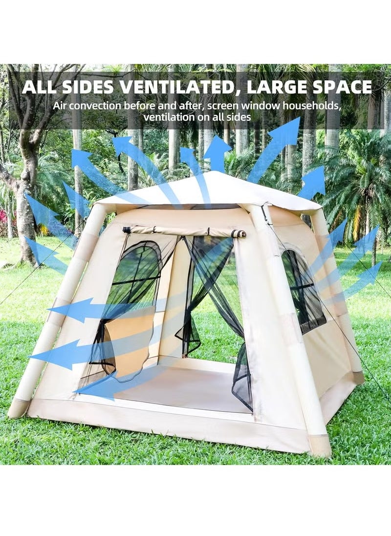 XiuWoo Easy to Set Up 4 Season Portable Inflatable Luxury Camping Tent for 2-4 People, Waterproof, Windproof and UV-Proof, Outdoor Self-Supporting Air Tent with Pump, Gold Quicksand  - Image 5