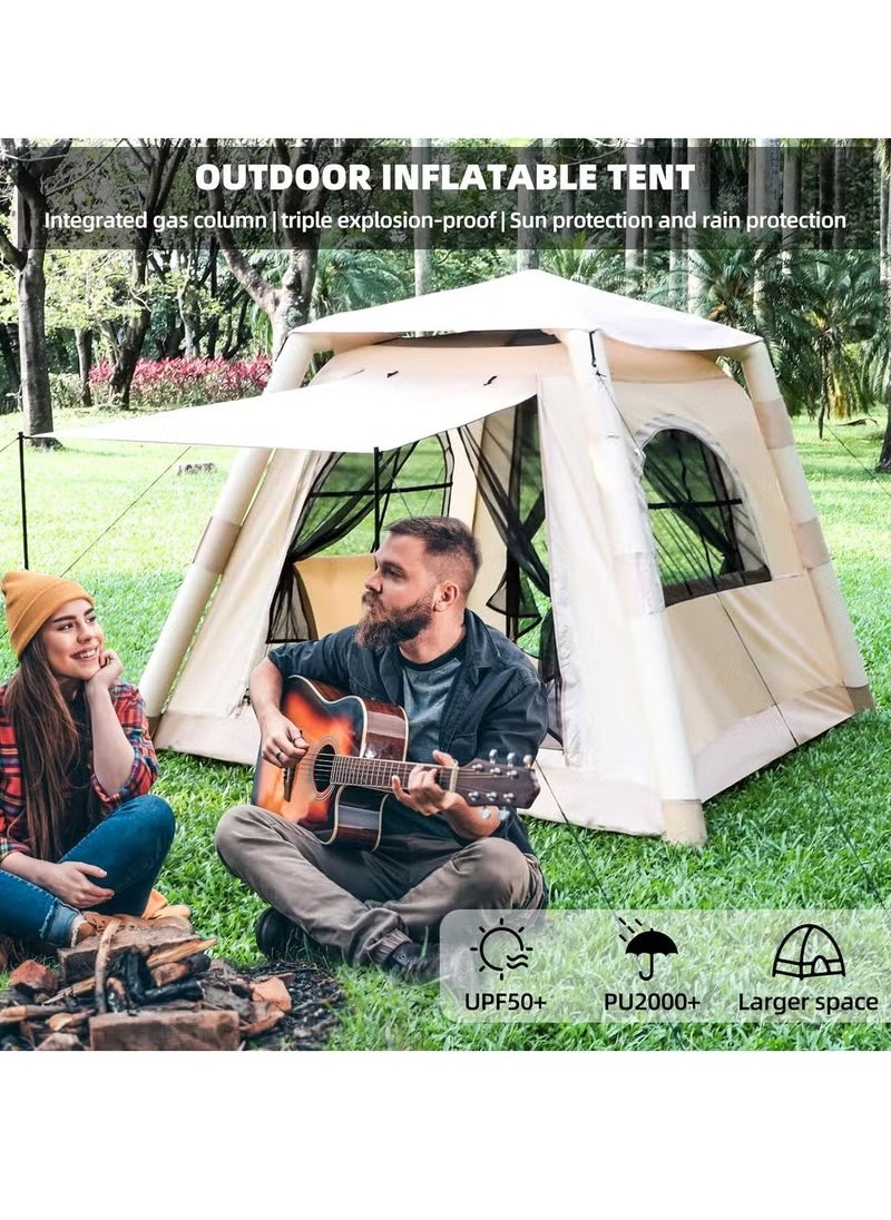 XiuWoo Easy to Set Up 4 Season Portable Inflatable Luxury Camping Tent for 2-4 People, Waterproof, Windproof and UV-Proof, Outdoor Self-Supporting Air Tent with Pump, Gold Quicksand  - Image 4