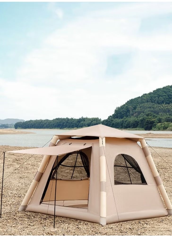 XiuWoo Easy to Set Up 4 Season Portable Inflatable Luxury Camping Tent for 2-4 People, Waterproof, Windproof and UV-Proof, Outdoor Self-Supporting Air Tent with Pump, Gold Quicksand  - Image 1