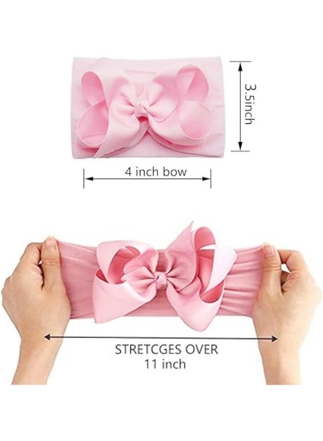 Yxiang 20PCS Baby Girl Bows Headbands, 4" Infant Bows Headbands Super Elastics Nylon Hairbands Cute Handmade Ribbon Bows for Babies Newborn Toddler (20 Colors) - Image 2