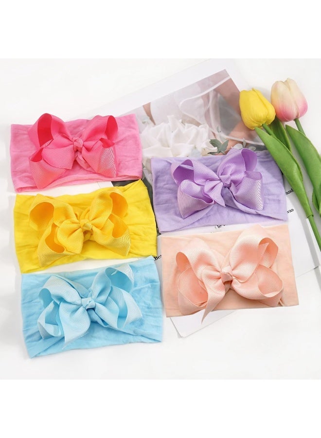 Yxiang 20PCS Baby Girl Bows Headbands, 4" Infant Bows Headbands Super Elastics Nylon Hairbands Cute Handmade Ribbon Bows for Babies Newborn Toddler (20 Colors) - Image 5