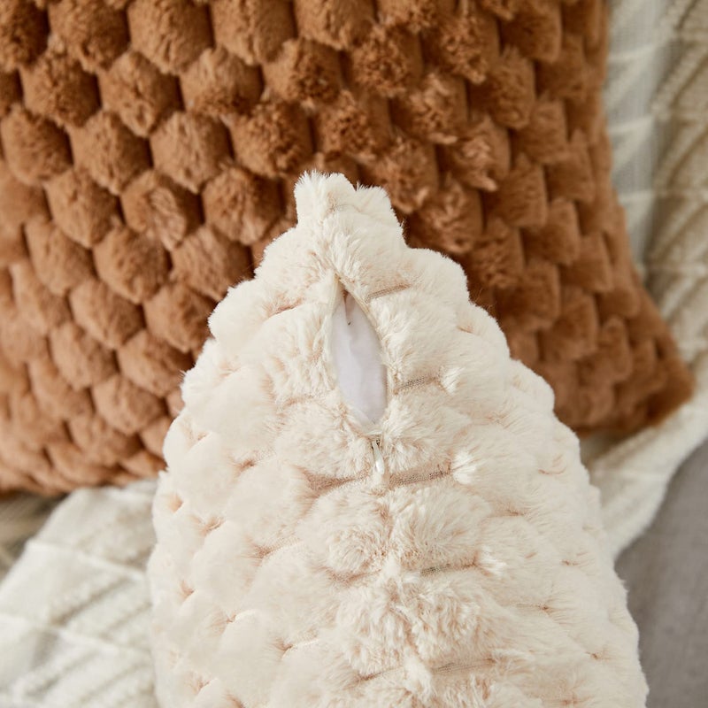 Yaertun Pack of 2 Super Soft Cozy Decorative Throw pillow covers Fuzzy Plush Faux Fur Luxury Cushion Cover Pillowcase for Sofa Couch Bed Livingroom 16x16 Inch Beige - Image 4