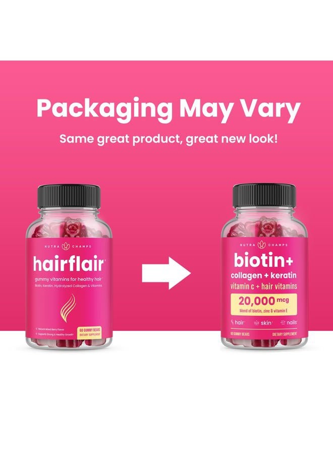NutraChamps Hair Skin & Nails Gummies, Biotin with Collagen & Keratin, 5000mcg Biotin Beauty Complex, Vitamin Supplement, Berry, 120 Count, Healthy Hair, Radiant Skin & Strong Nails (Pack of 2)  - Image 4