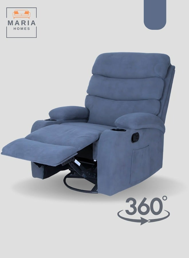 Maria Luxurious 360-Degree Swivel Recliner Chair with Cup Holders, Adjustable Footrest, and Side Pockets - Blue - Image 1