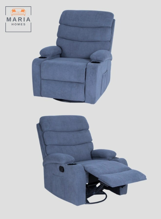 Maria Luxurious 360-Degree Swivel Recliner Chair with Cup Holders, Adjustable Footrest, and Side Pockets - Blue - Image 2