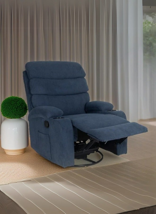 Maria Luxurious 360-Degree Swivel Recliner Chair with Cup Holders, Adjustable Footrest, and Side Pockets - Blue - Image 3