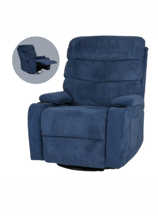 Maria Luxurious 360-Degree Swivel Recliner Chair with Cup Holders, Adjustable Footrest, and Side Pockets - Blue - Image 4