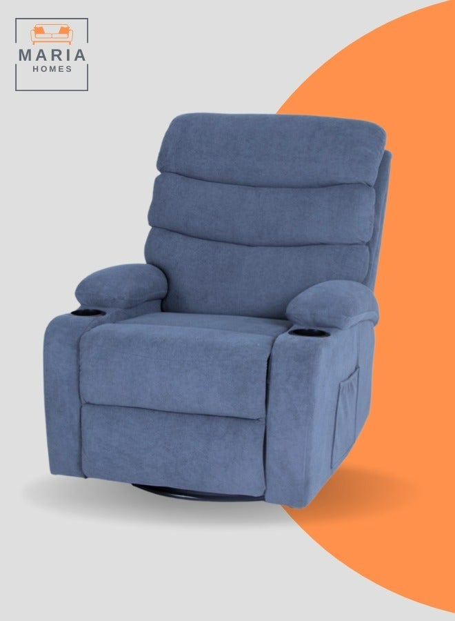 Maria Luxurious 360-Degree Swivel Recliner Chair with Cup Holders, Adjustable Footrest, and Side Pockets - Blue - Image 5