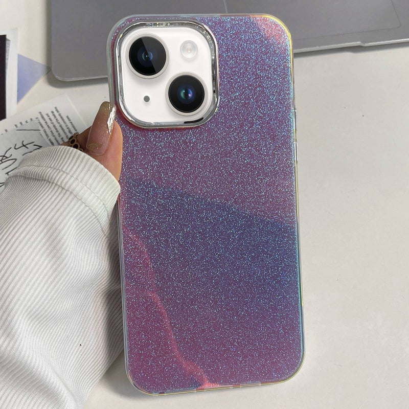 HuHa Case Cover For iPhone 15 Plus Electroplated Frame IMD Glitter Powder Phone Case(Pink) - Image 1