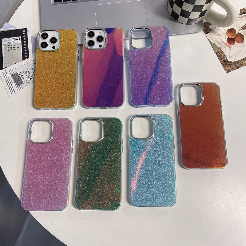 HuHa Case Cover For iPhone 15 Plus Electroplated Frame IMD Glitter Powder Phone Case(Pink) - Image 2