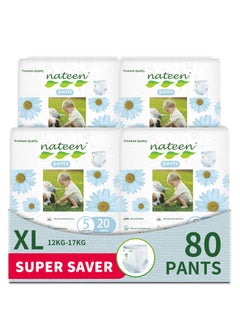 nateen Premium Care Baby Pants Diapers, Size 5(12-17kg), X-Large Baby Pull Ups, 80 Count Diaper Pants, Super Absorbent, Ultra Thin Baby Diapers Pants  - Image 1