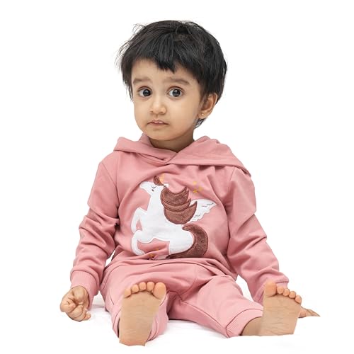 ARIEL Kids Cotton Fleece Full Sleeve Hoodie Sweatshirt & Sweatpant Clothing Set for Girls (ROSEWHTHORSE_4-5 years) - Image 3