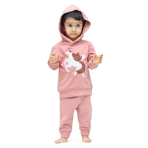 ARIEL Kids Cotton Fleece Full Sleeve Hoodie Sweatshirt & Sweatpant Clothing Set for Girls (ROSEWHTHORSE_4-5 years) - Image 1