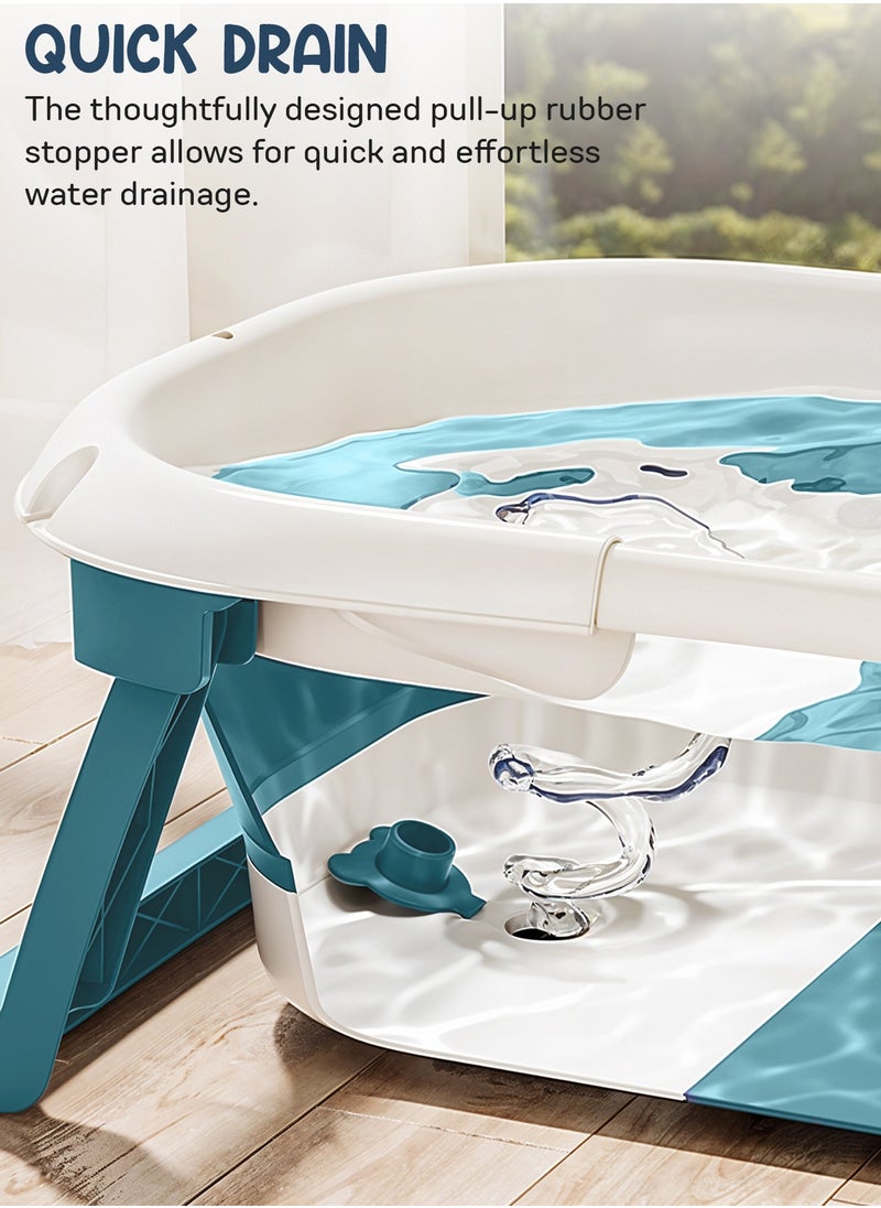 BAYBEE - Collapsible Baby Bath Tub for Kids with Temperature Sensing Display Anti Slip Base Drainer Foldable Kids Bathtub for Baby 0 to 3 Years Blue - Image 1