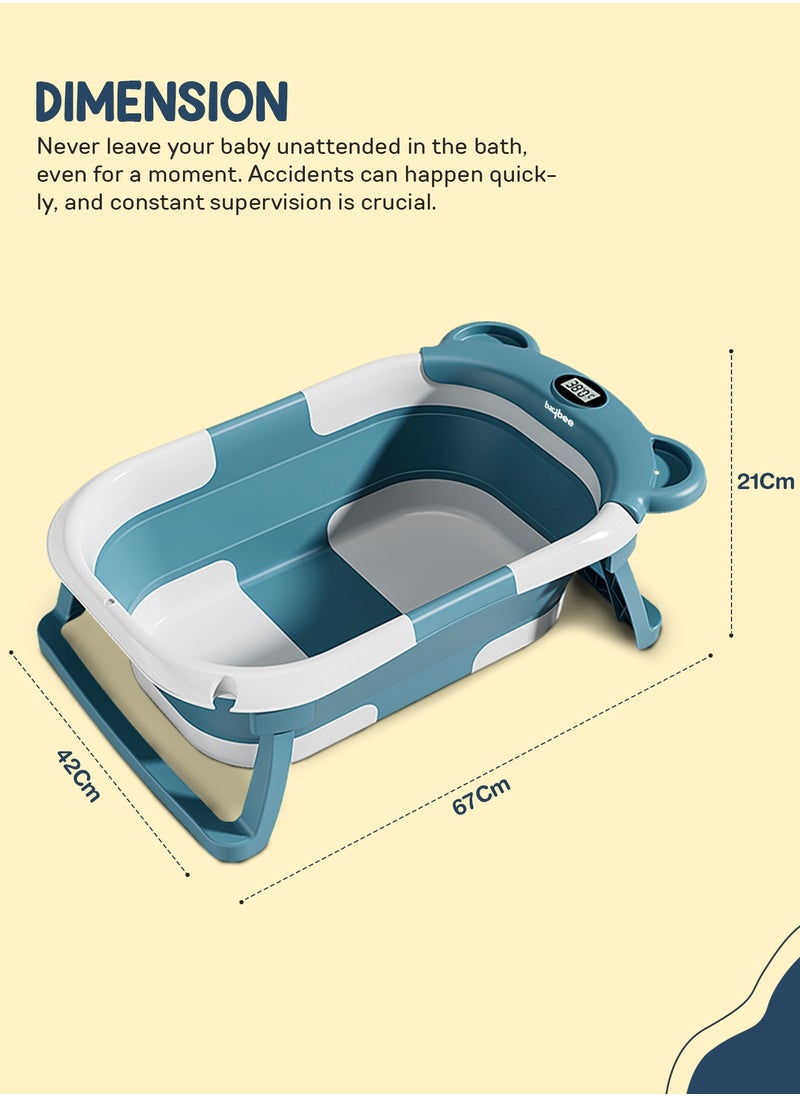 BAYBEE - Collapsible Baby Bath Tub for Kids with Temperature Sensing Display Anti Slip Base Drainer Foldable Kids Bathtub for Baby 0 to 3 Years Blue - Image 1