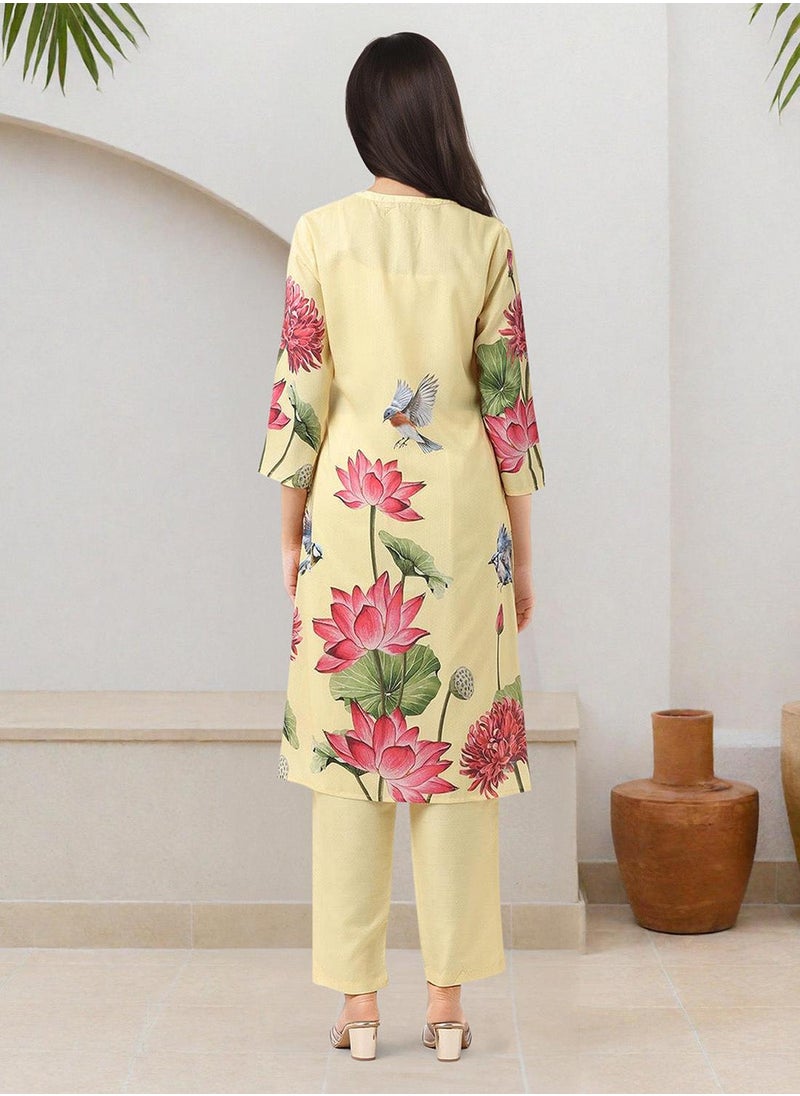 Floral Printed Band Collar Straight Kurta With Trousers - pzsku/ZCF37905DDF3798103309Z/45/1741189790/f08ccab4-f98f-4870-bbcb-7df958523902