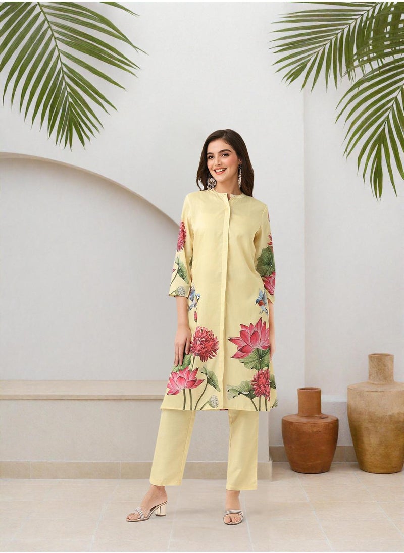 Floral Printed Band Collar Straight Kurta With Trousers - pzsku/ZCF37905DDF3798103309Z/45/1741189790/f96f9c26-e00f-473c-8f27-c20aa48d71df