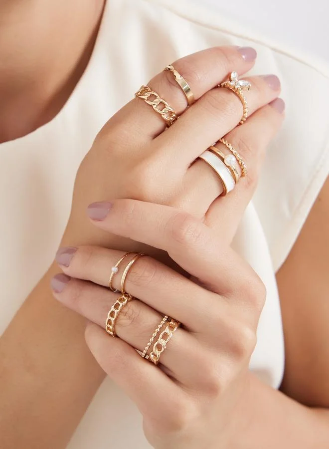ستايلي طقم من 10 خواتم متنوعة كاجوال