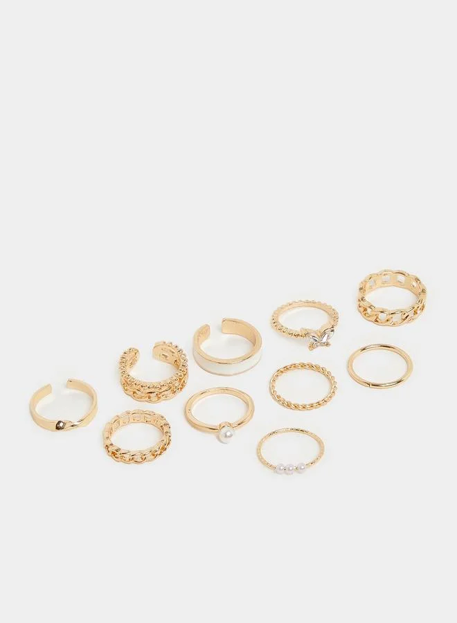 ستايلي طقم من 10 خواتم متنوعة كاجوال