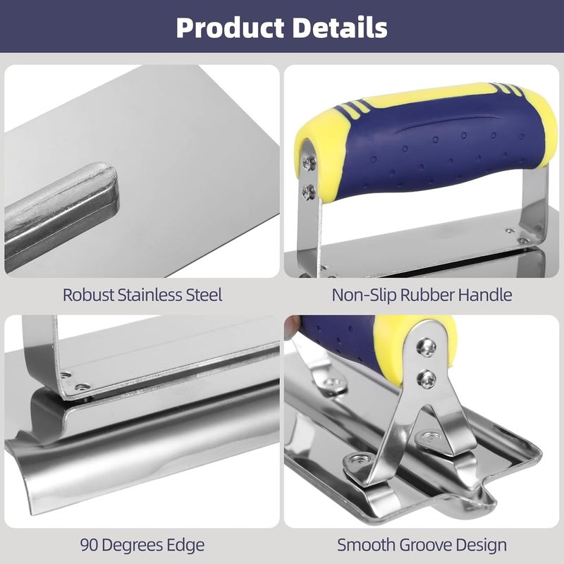 3-Piece Concrete Trowel Set, Flat Trowel, Groover & Edger with Non-Slip Handle for Masonry, Plaster, and Cement Work - Image 2