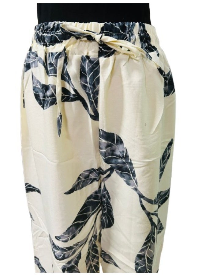 بنطلون كتان واسع الساقين مريح وجيد التهوية، مطبوع، بمقاس حر للنساء - Image 2