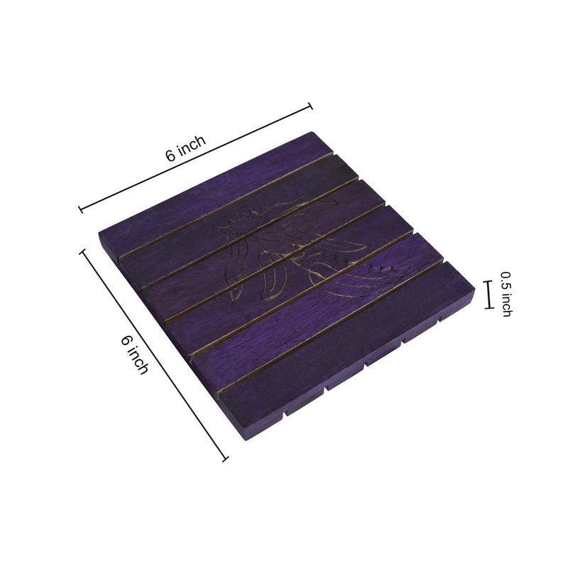 StyleMyWay Purple Wooden Trivets (Set of 2) | Coasters for Drinks | Hot & Cold/Wooden Coaster Sets for Dining, Tea & Coffee Table | Decorative Cocktail Coasters - Image 3
