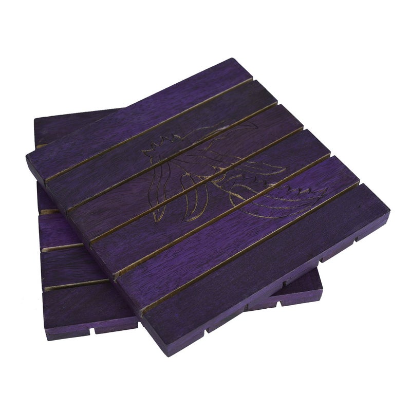 StyleMyWay Purple Wooden Trivets (Set of 2) | Coasters for Drinks | Hot & Cold/Wooden Coaster Sets for Dining, Tea & Coffee Table | Decorative Cocktail Coasters - Image 1