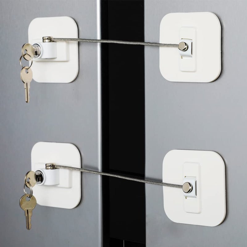 BAOWEIJD Locks for Refrigerator,2 Pack Fridge Lock with Keys,Lock for a Fridge,White Refrigerator Lock - Image 1
