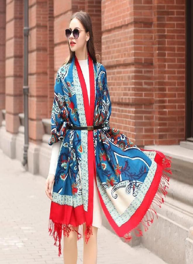 DANA XU DANA XU 100% Pure Merino Wool Extra Large Pashmina Cashmere Scarf Shawl And Wrap For Women Winter Oversized Floral Blanket - Image 2
