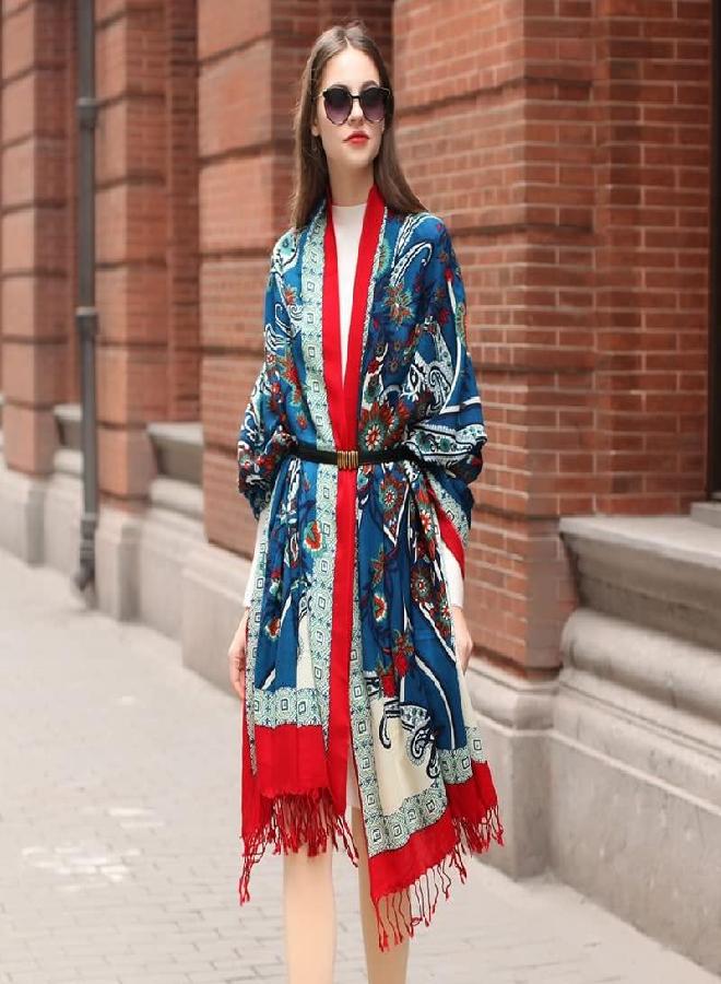 DANA XU DANA XU 100% Pure Merino Wool Extra Large Pashmina Cashmere Scarf Shawl And Wrap For Women Winter Oversized Floral Blanket - Image 3
