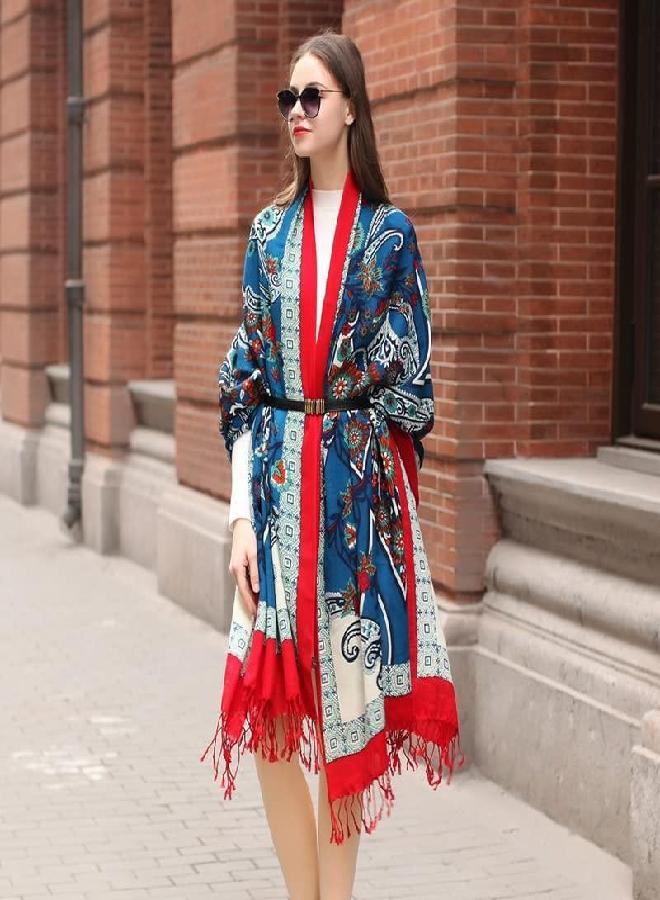 DANA XU DANA XU 100% Pure Merino Wool Extra Large Pashmina Cashmere Scarf Shawl And Wrap For Women Winter Oversized Floral Blanket - Image 1