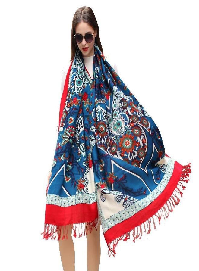DANA XU DANA XU 100% Pure Merino Wool Extra Large Pashmina Cashmere Scarf Shawl And Wrap For Women Winter Oversized Floral Blanket - Image 4