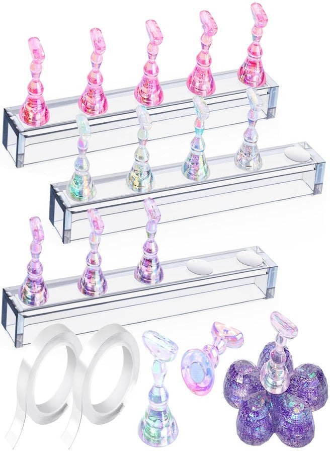 Fandamei Nail Stand, 3 Set Nail Art Stand for Press On, Nail Holder for Painting Nails, Press on Nail Stand for Practice, Magnetic Acrylic Nail Design Stand for Display with Double-sided Tape - Image 1