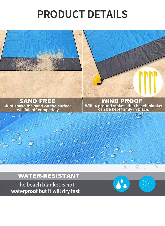 GROIC Beach Blanket Waterproof Sandproof 2.1M*2M- Large Beach Blanket Sandproof Fits for 4-6 Adults, Waterproof Beach Mat with Zipper Pocket, Outdoor Beach Mat for Travel, Camping, Hiking - Image 4