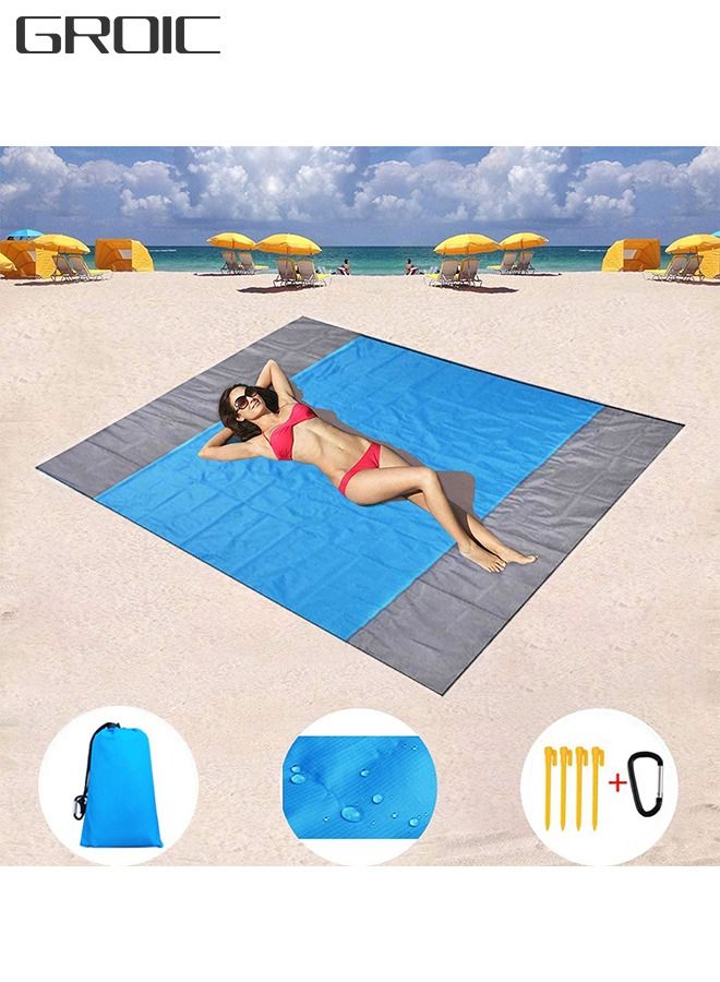GROIC Beach Blanket Waterproof Sandproof 2.1M*2M- Large Beach Blanket Sandproof Fits for 4-6 Adults, Waterproof Beach Mat with Zipper Pocket, Outdoor Beach Mat for Travel, Camping, Hiking - Image 1