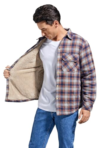 Puwasa Men's Flannel Jackets Sherpa Lined Side Pocket Shirt Jacket Plaid Button Up Camp Night Coat with Pocket Orange XX-Large - Image 2