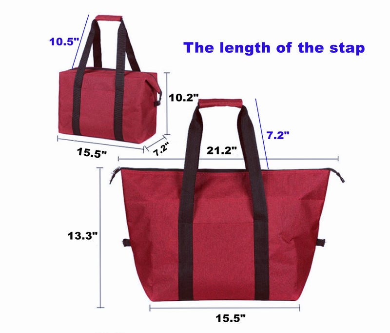 DoroSun Insulated Grocery Thermal Tote Bags for Frozen Cold Hot Foods, Reusable Insulation Zippered Bag for Shopping, Travel, Picnic or Lunch, Red - Image 5